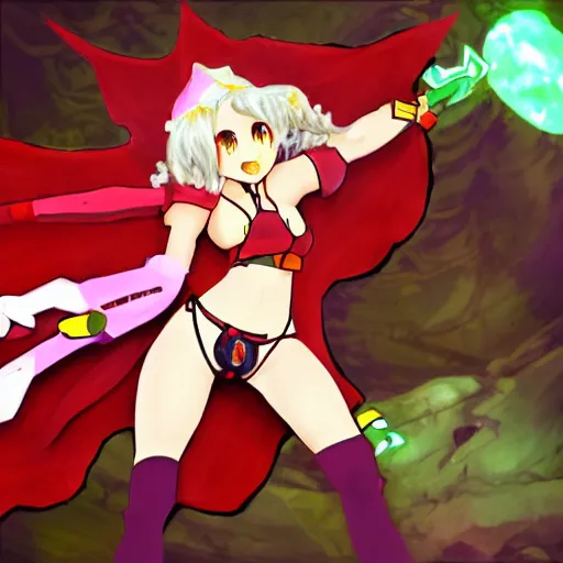 Image similar to flandre scarlet in metroid prime magmoor caverns, touhou, lava, cave