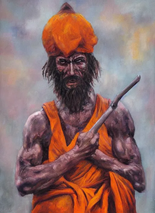 Prompt: A warrior battle monk, gritty, oil painting on canvas