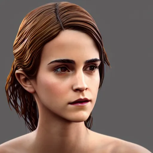 Image similar to wooden figurine of emma watson, blender, unreal engine, concept art, octane render, highly detailed, smooth, sharp focus