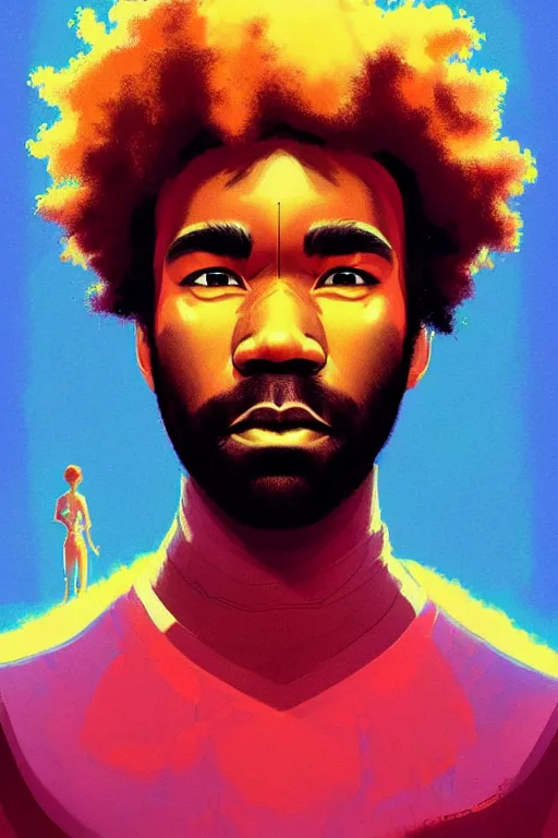 Image similar to Childish Gambino, curly hair, symmetrical!! sci-fi, modern, colourful!! highly detailed, digital painting, artstation, concept art, sharp focus, illustration, by greg rutkowski