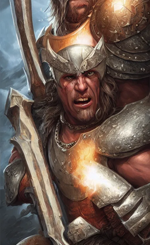 Image similar to a d & d portrait of a grey skinned barbarian, cyclops, giant double edged axe, 8 k, hyperrealistic, dragon slayer, hyperdetailed, fantasy portrait by laura sava