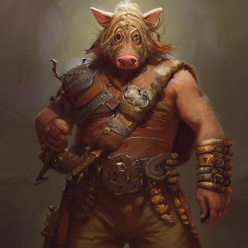 Prompt: a detailed portrait of a post - apocaliptyc pig warrior, by justin gerard and greg rutkowski, digital art, realistic painting, dnd, character design, trending on artstation