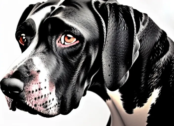 Prompt: great dane, white background, cartoon, high detail