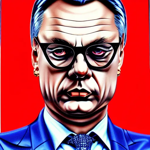 Prompt: hungarian prime minister, viktor orban wearing chains and crystals, gucci glasses, 1 9 8 0's art, retro art, airbrush style, art by hajime sorayama, intricate, elegant, sharp focus, illustration, highly detailed, concept art, matte