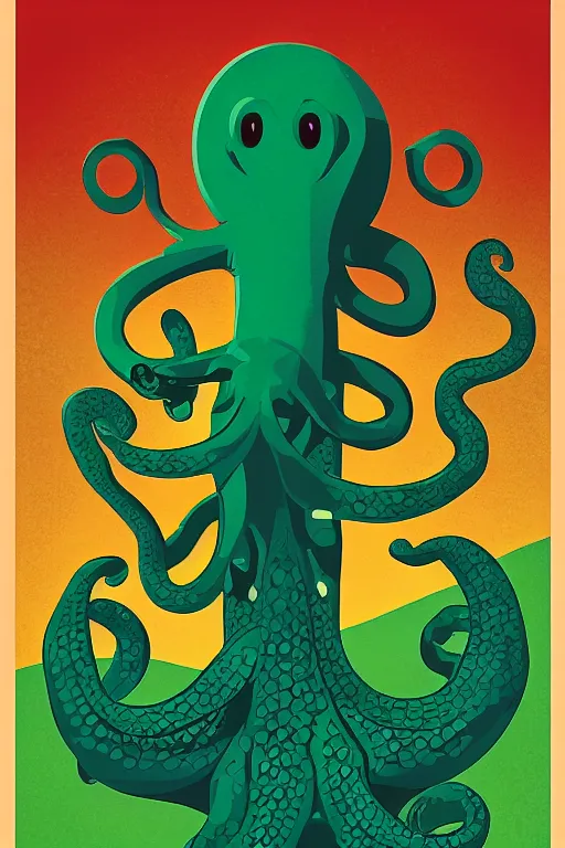 Image similar to a movie poster for the film (dancing green octopus) by Tom Whalen, highly detailed, fantasy, artstation