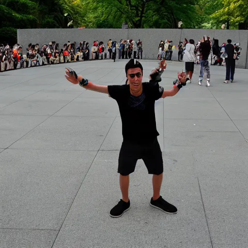 Prompt: mario doing the dab dance move at vietnam memorial
