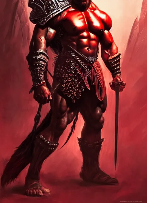 Prompt: portrait of aggresive conan the barbarian, d & d, muscular! athetic slim bodybuilder, red and black, futuristic, fantasy, intricate, elegant, highly detailed, digital painting, artstation, concept art, smooth, sharp focus, illustration, art by artgerm and greg rutkowski and alphonse mucha