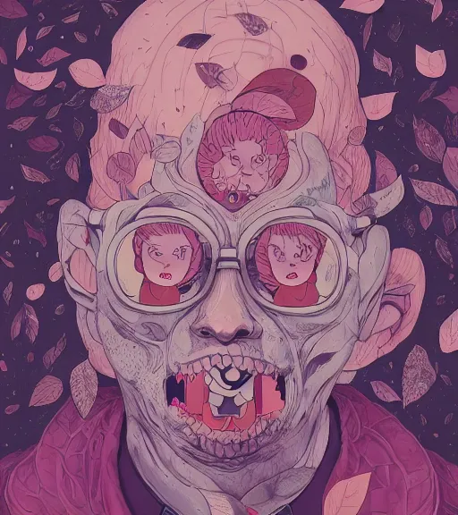 Prompt: portrait, nightmare anomalies, leaves with quincy by miyazaki, violet and pink and white palette, illustration, kenneth blom, mental alchemy, james jean, pablo amaringo, naudline pierre, contemporary art, hyper detailed
