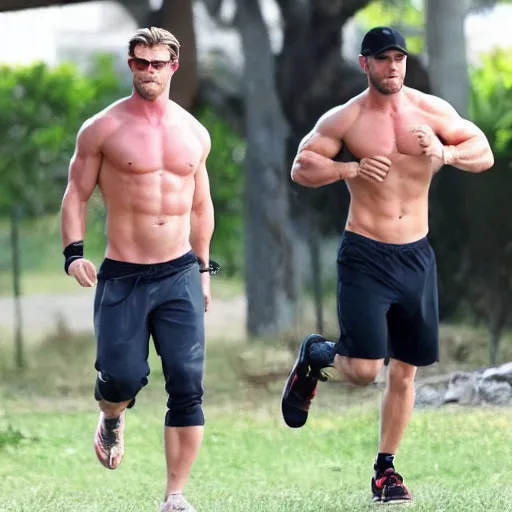 Prompt: chris hemsworth working out, 4 k