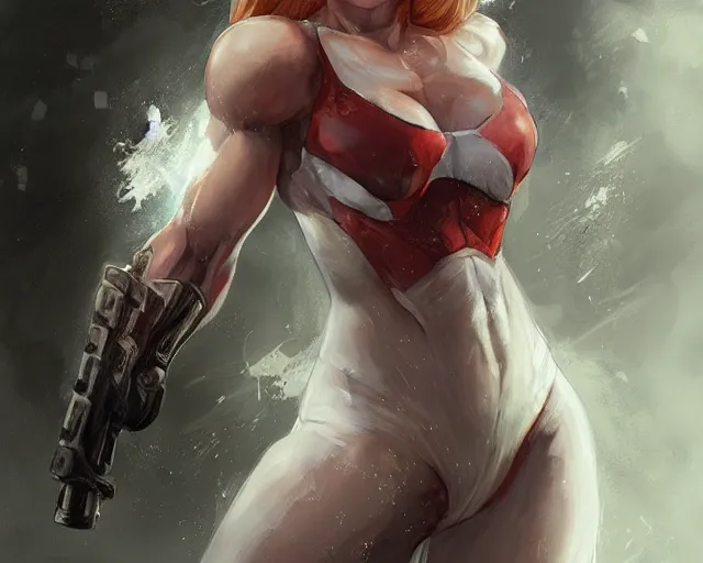 Image similar to portrait of samus aran as a very attractive happy female bodybuilder ghost, elegant, fantasy, hd shot, digital portrait, beautiful, artstation, comic style, by artgerm, guy denning, jakub rozalski, magali villeneuve and charlie bowater