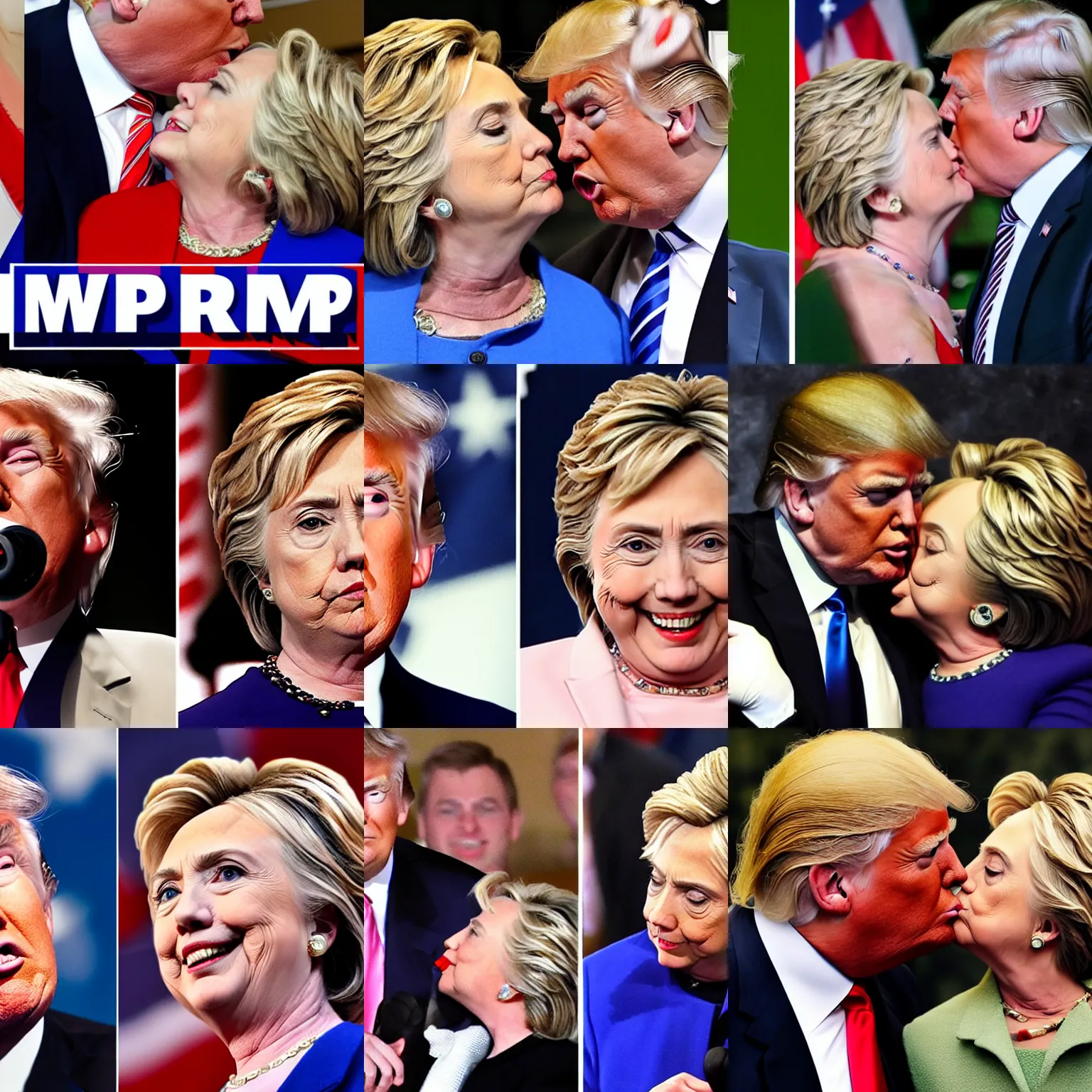 Prompt: donald trump and hillary clinton romantic kissing