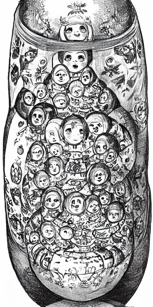 Prompt: matryoshka doll drawn by john tenniel