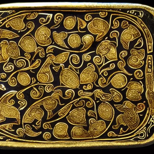 Image similar to anglo - saxon treasure, golden duck, inlaid silver, torchlight