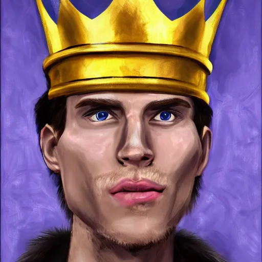 Image similar to jerma as a king, wearing a crown, king, highy detailed headshot painting