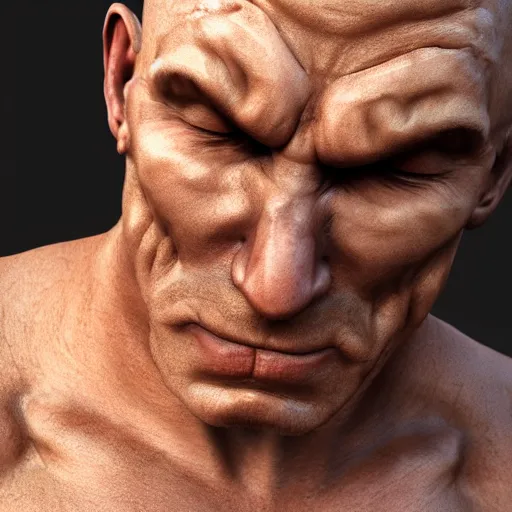 Prompt: buff man crying, 3d render, photorealistic, detailed, 8k