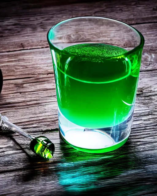 Prompt: high quality presentation photo of a glass of absinthe photography 4k, f1.8 anamorphic, bokeh, 4k, Canon, Nikon
