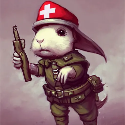 Image similar to cute little anthropomorphic Guinea Pig Field Medic, tiny, small, short, Modern Field medic with red cross, cute and adorable, pretty, beautiful, DnD character art portrait, matte fantasy painting, DeviantArt Artstation, by Jason Felix by Steve Argyle by Tyler Jacobson by Peter Mohrbacher, cinema