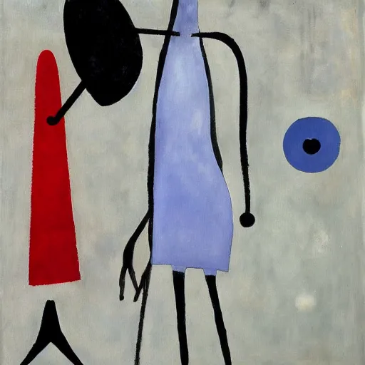Prompt: an acryllic painting dubrovnik, on a pale background, muted palette mostly white, black, gray, dark red, dark blue, strange characters and interesting shapes, woman with parasol, figure on penny farthing, minimalistic, mixed media, in the styles of both joan miro and mark rothko