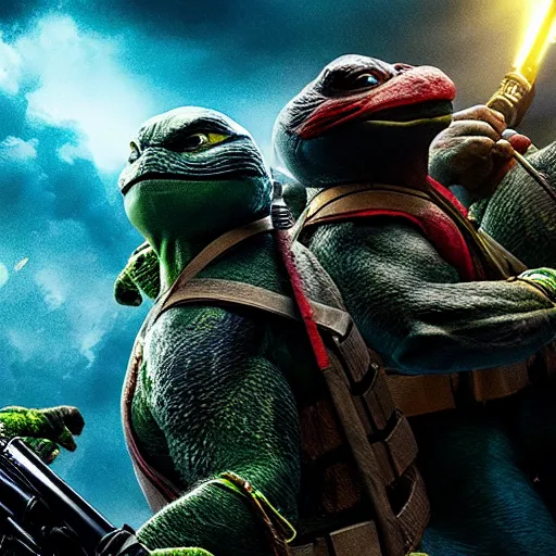 Prompt: hyperrealistic awe inspiring movie still teenage mutant ninja turtles 8 k hdr atmospheric lighting