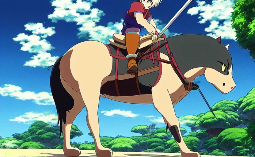 Prompt: anime fine details art about obese knight riding a giant cat, bokeh. anime masterpiece by studio ghibli. 8 k, sharp high quality classic anime from 2 0 2 0 in style of hayao miyazaki