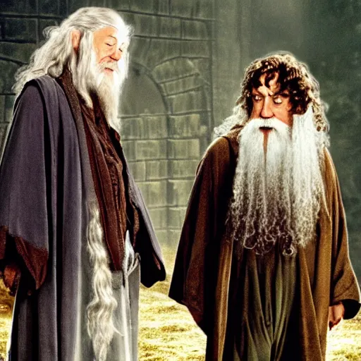 Prompt: gandalf and frodo falling in love