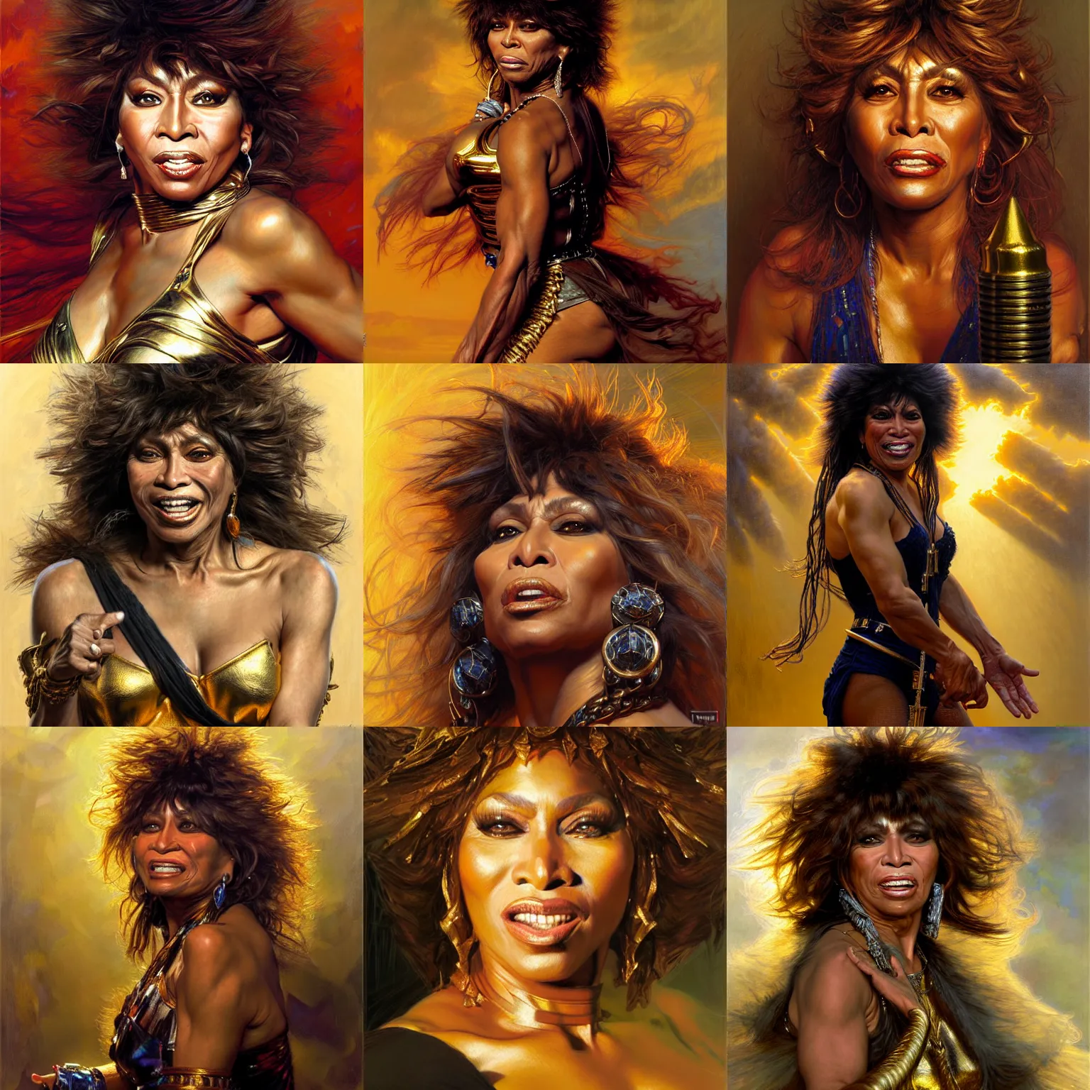 Prompt: highly detailed portrait of tina turner d & d art by donato giancola, eugene delacroix, ruan jia, tim and greg hildebrandt, intricate details, energetic composition, golden ratio, concept art, illustration, elegant art, global illumination