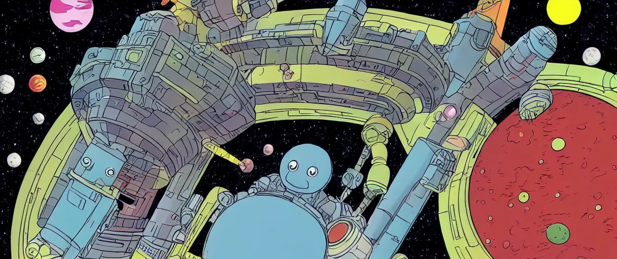 Prompt: an aaahh!!! Real monsters space station near a wormhole in outer space by Ralph McQuarrie Jack Kirby and Steve Ditko | Unreal Engine:. 7 | graphic novel: .3