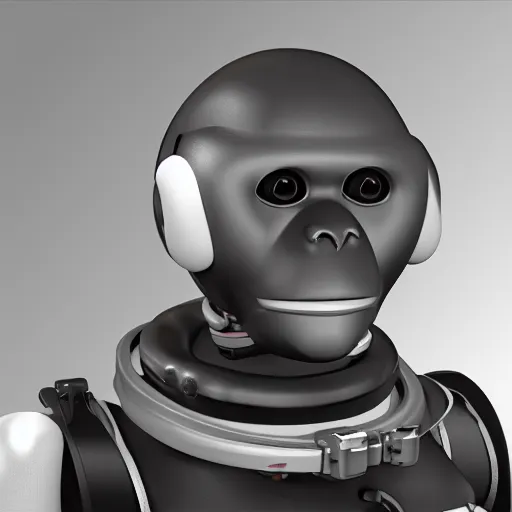 Image similar to portrait holder of monkey android astronaut, with robotic parts on his face, rendering unreal engine 5, cinematography