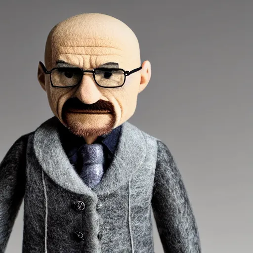 Image similar to walter white as a muppet. highly detailed felt. hyper real photo. 4 k.