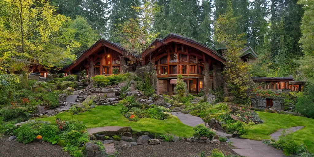 Image similar to residence in the style of rivendell, washington state