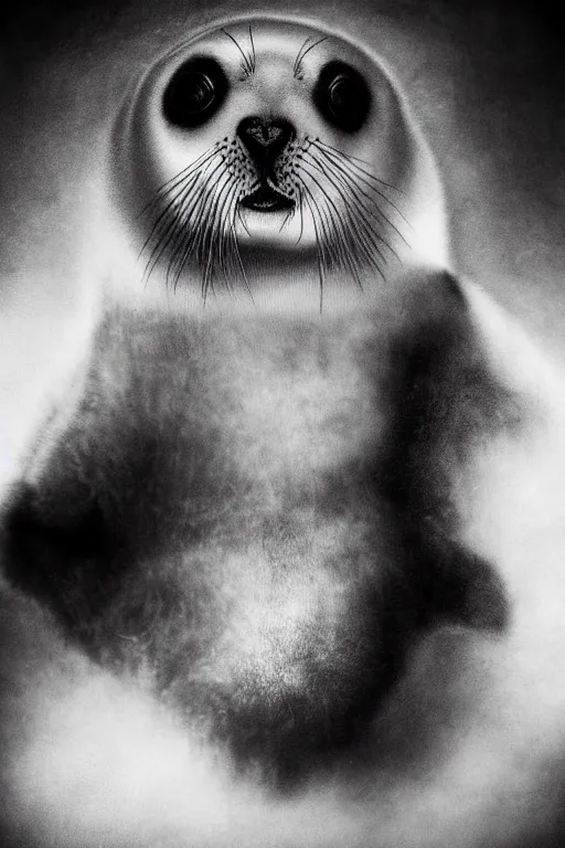 Image similar to portrait of a baby harp seal with tattoos on its face, portrait by Lee Jeffries”