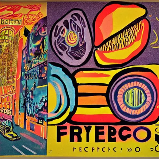 Prompt: san francisco psychedelic poster, 1 9 6 0 s, how to make a sandwich