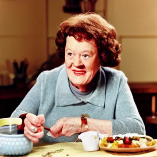 Prompt: photo of julia child as a calico critters