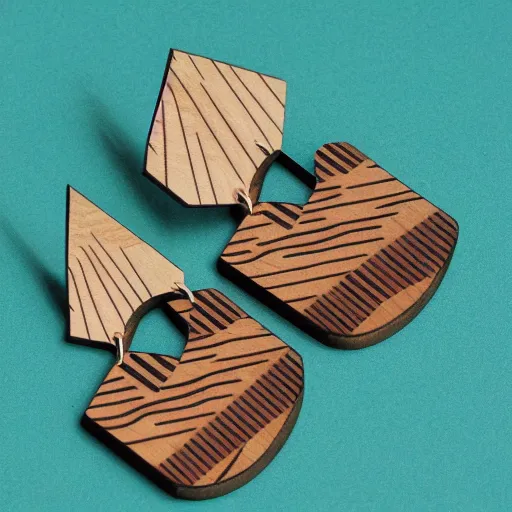 Image similar to lasercut segmented 2d wood earrings, graphic designs from 80's new wave