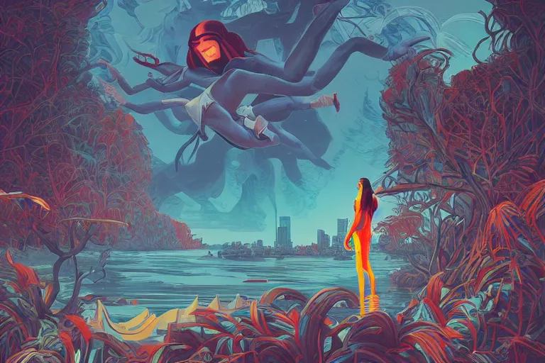 Image similar to traveling the river styx, tristan eaton, victo ngai, artgerm, rhads, ross draws