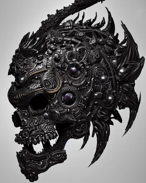 Image similar to 3 d ornate carved dark cosmic warrior with profile portrait, sigma 5 0 0 mm f / 5. beautiful intricate highly detailed quetzalcoatl skull. bioluminescent, plasma, lava, ice, water, wind, creature, thunderstorm! artwork by tooth wu and wlop and beeple and greg rutkowski, 8 k trending on artstation