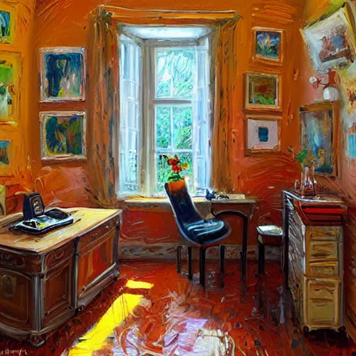 Prompt: a cozy little office nook, dmitry spiros, 8 k, wide angle,