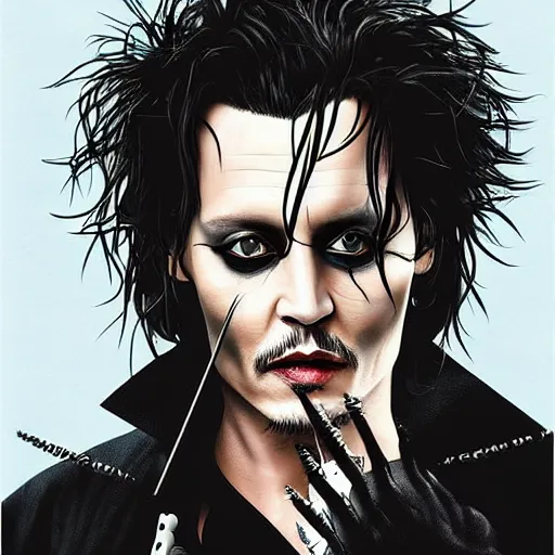 Image similar to portrait of johnny depp as edward scissorhands, highly detailed, centered, solid color background, digital painting