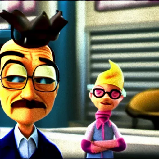 Image similar to A screenshot of Walter White in Meet The Robinsons (2007), low quality, vhs quality