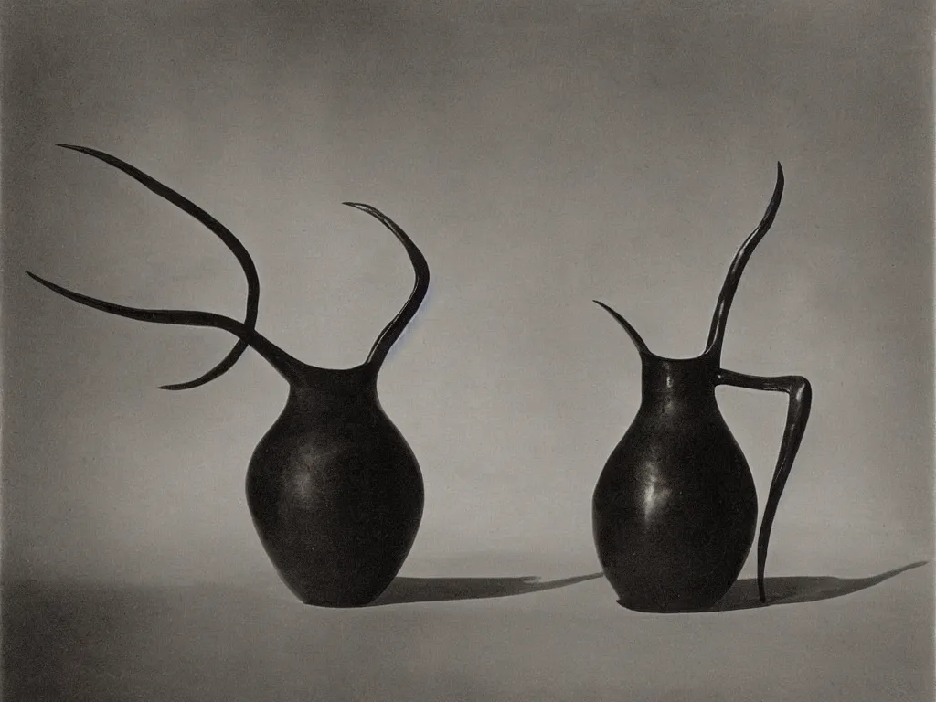 Prompt: gothic vase, pot, jug in the shape of black widow spider. karl blossfeldt, salvador dali