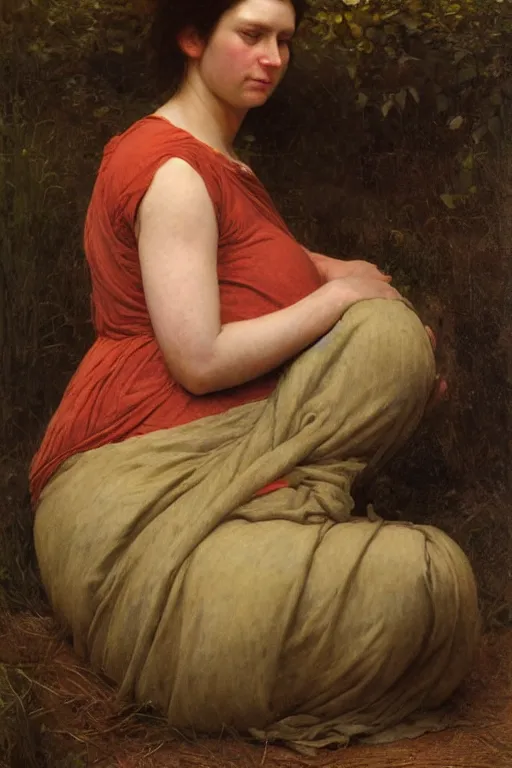 Image similar to starving pregnant woman, by Alyssa Monks, Edmund Blair Leighton