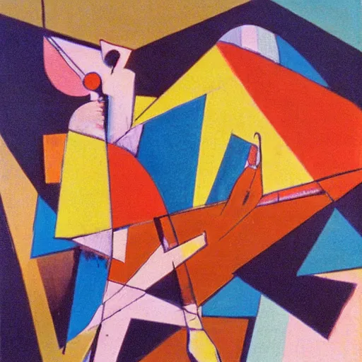 Prompt: beautiful sunset, 1 9 6 0 s woman dancing, cubism, muted colors, texture