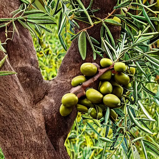 a wild olive branch being grafted onto an olive tree, Stable