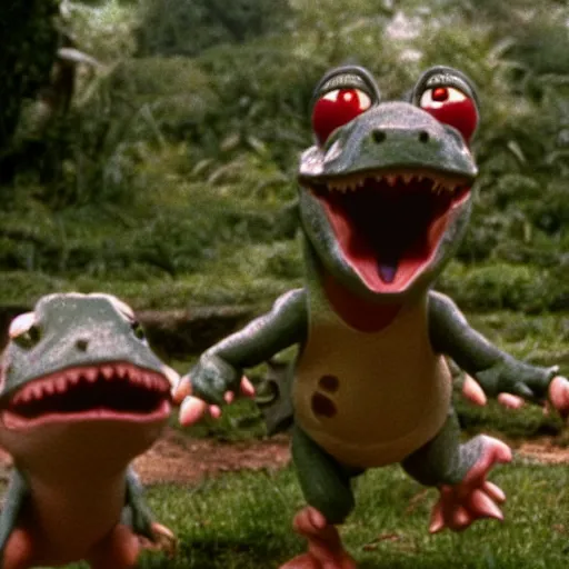 Prompt: cinematic still of Yoshi in Mark Ryden's Jurassic Park (1993)