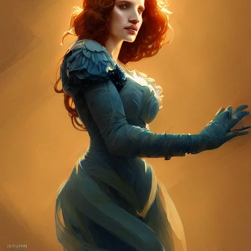 Image similar to beautiful natural Jessica Chastain, intricate, elegant, highly detailed, digital painting, artstation, concept art, smooth, sharp focus, illustration, art by artgerm and greg rutkowski and alphonse mucha and loish and WLOP