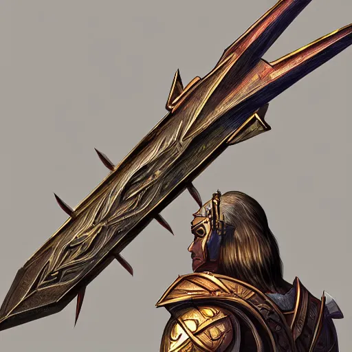 Prompt: concept art of warrior crystal sword, front view, perfect symmetry, rpg, digital art, d & d, digital painting, intricate details, ultra realistic, volumetric lighting, warm colors advance, cell shading