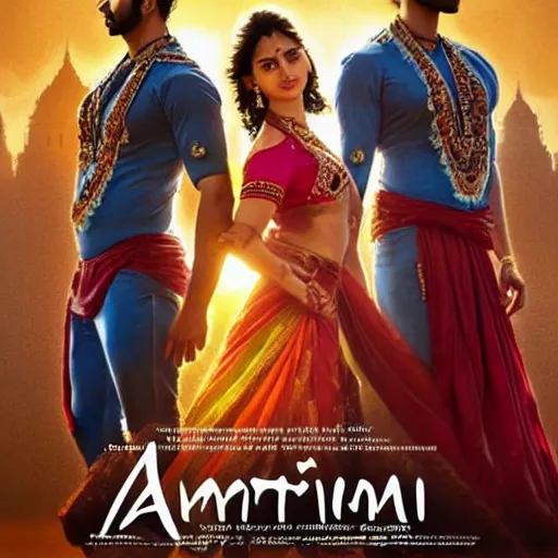 Prompt: perfectly centered bollywood movie promotional poster of anatomically correct hero and heroine romantic pose, faces symmetrical ; real life portrait, assam backdrop ; ultra realistic, high coherence, intricate, hdr, highly detailed, photorealistic, octane render, 8 k, unreal engine ; art by artgerm, greg rutkowski, charlie bowater, alphonse mucha