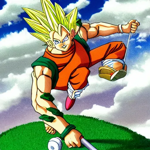 Image similar to shenlong from dragonball z playing golf,