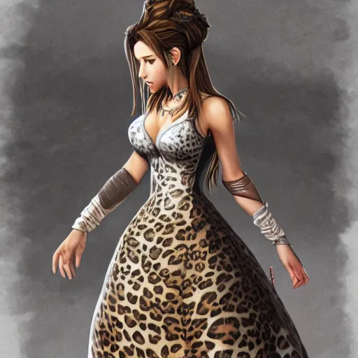 Image similar to concept art of aerith gainsborough in wall market leopard print dress, highly detailed, trending on artstation