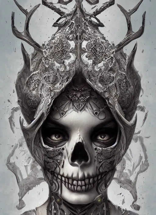 Image similar to digital _ painting _ of _ a beautiful skull girl _ by _ filipe _ pagliuso _ and _ justin _ gerard _ symmetric _ fantasy _ highly _ detailed _ realistic _ intricate _ port
